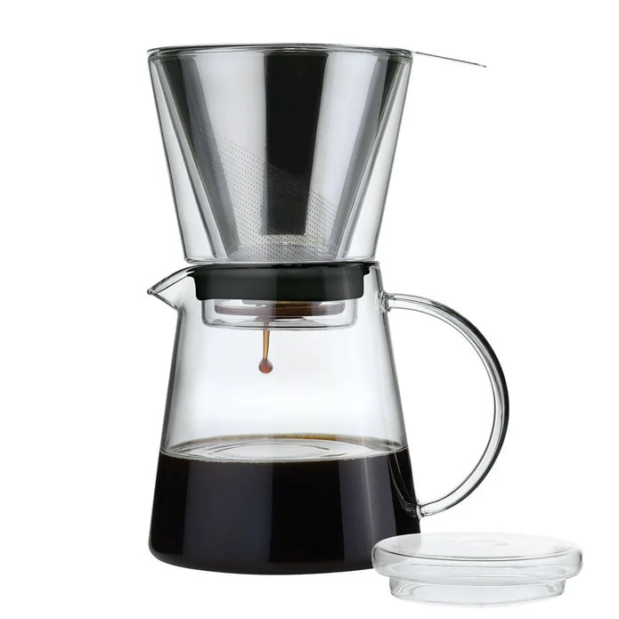 Cafetière filtre manuelle Coffee Drip Zassenhaus de 750 ml en verre avec filtre en acier inoxydable et couvercle.