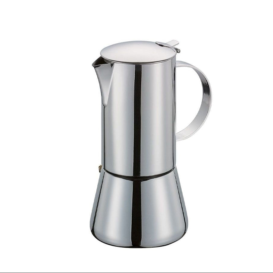 Cafetière italienne Cilio Aida en acier inoxydable poli compatible induction, disponible en 2, 4, 6 et 10 tasses