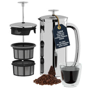 Cafetière à piston ESPRO P7 en acier inoxydable poli à double paroi avec double système de filtration