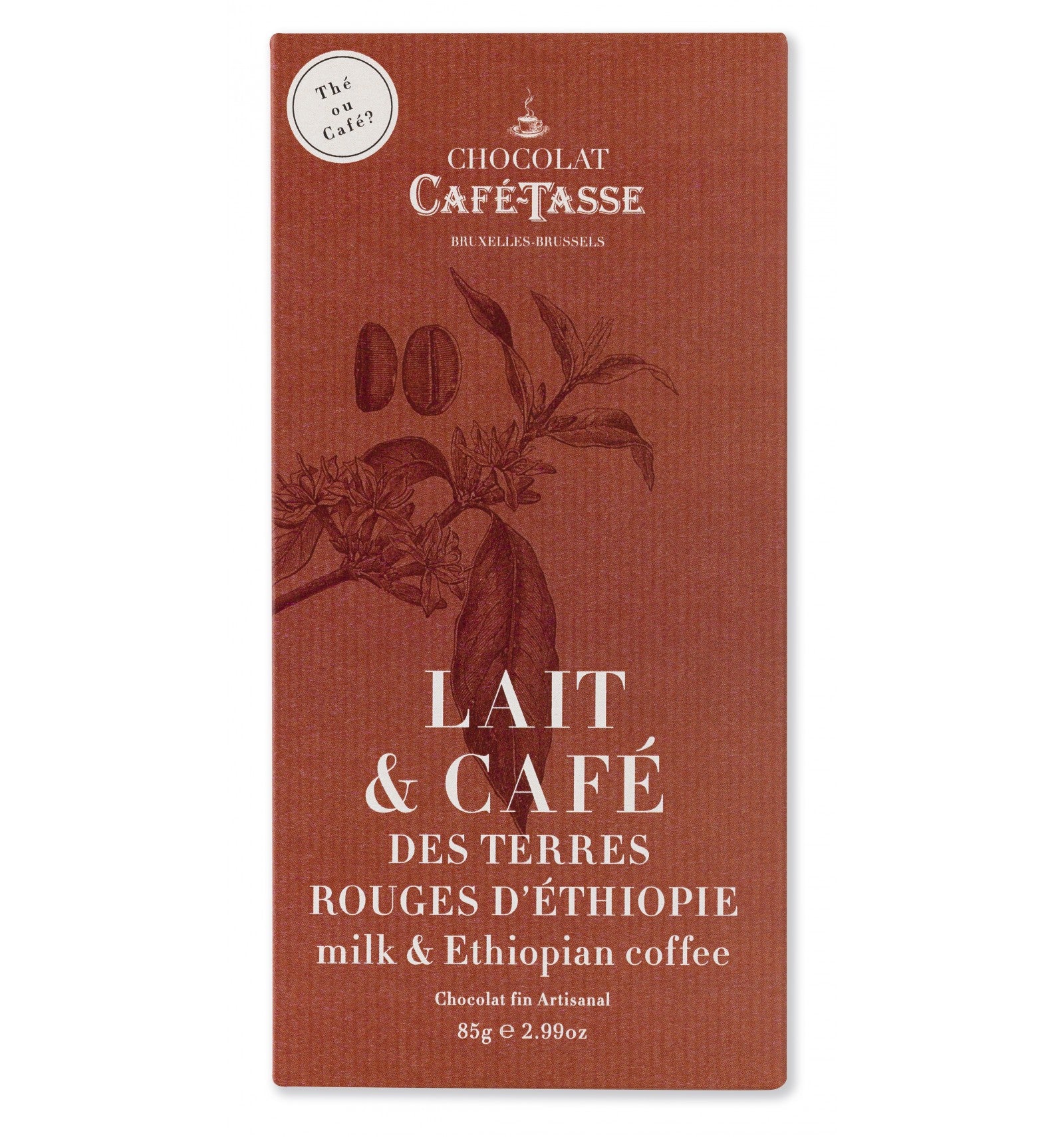 Tablette Café-Tasse de chocolat au lait 38 % avec café d'Éthiopie, 85 g