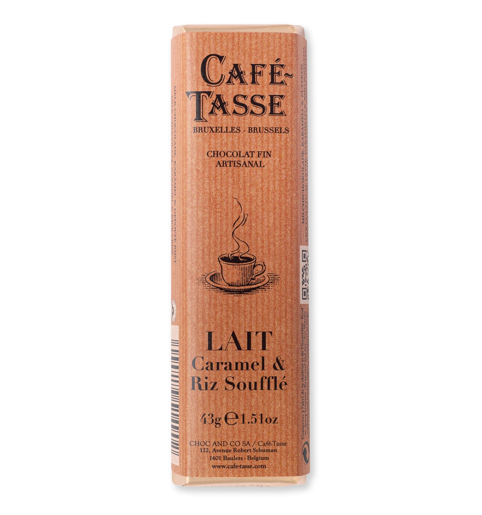 Barre Café-Tasse au chocolat au lait 38 % avec caramel et riz soufflé, 45 g