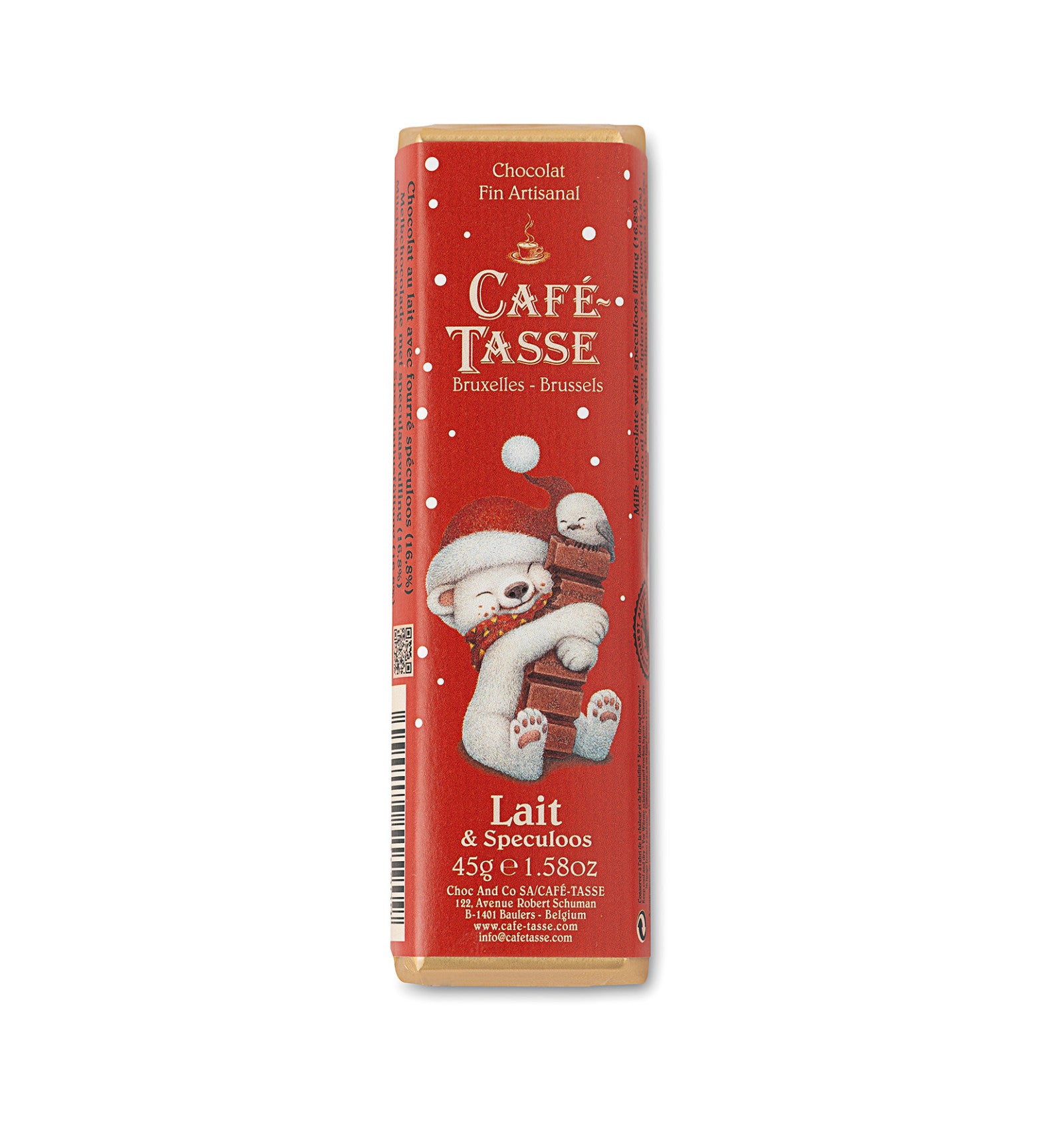 Barre Café-Tasse au chocolat au lait fourrée au spéculoos belge, édition Noël, 45 g