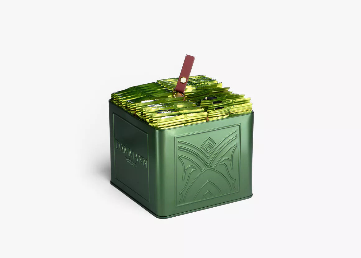 Coffret Tendrement – Présentoir vert avec 32 sachets de tisanes