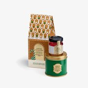 Coffret cadeau Laponie Enchantée Dammann Frères avec mini boîte de thé vert aromatisé et pot de spécialité sucrée au thé noir Noël à Paris.