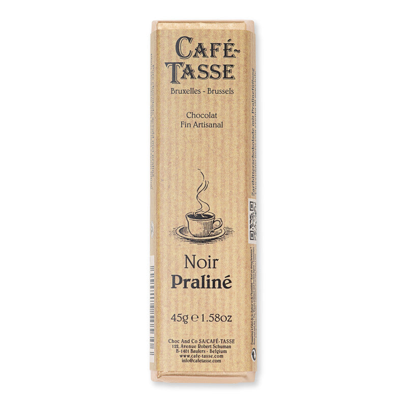 Noir Praliné Café-Tasse – Barre de chocolat noir fourrée au praliné de noisettes