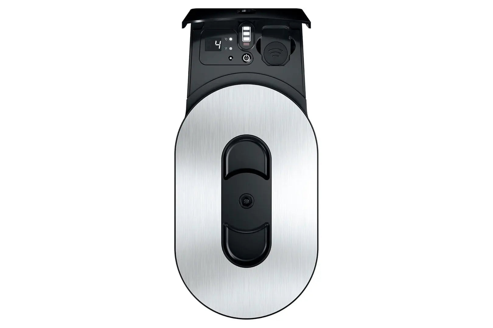 Refroidisseur à lait JURA Cool Control 2,5 L noir pour machine à café professionnelle. Couvercle ouvert.