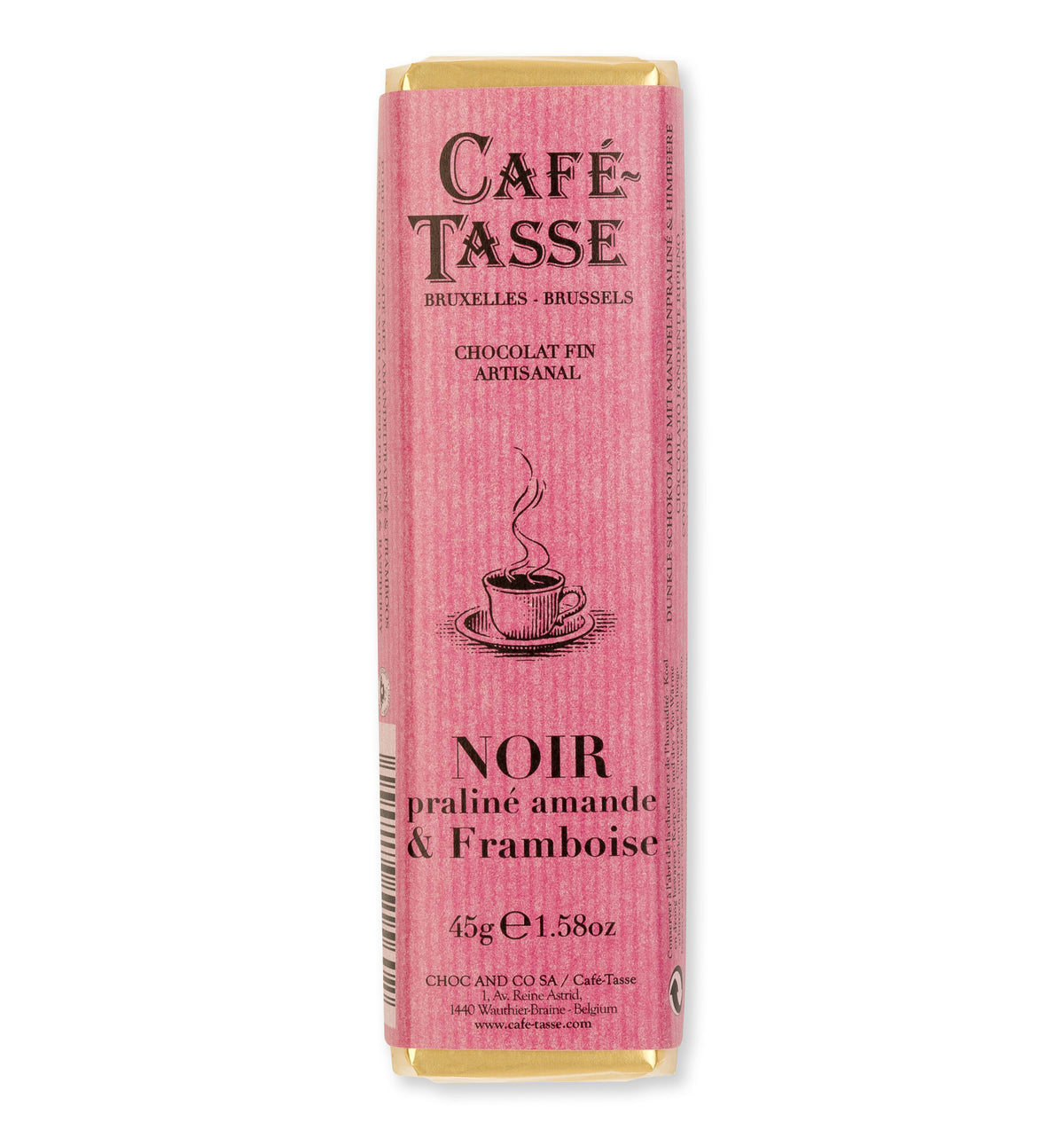 Barre de Chocolat Noir Praliné Framboise – 45 g | Café-Tasse