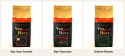 Exotic Coffees Pack - Raja Gayo Sumatra, Sigri Papouasie et Sidamo Éthiopie, 500gr chacun