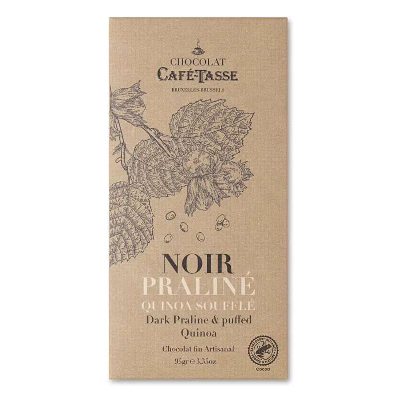 Tablette de chocolat noir Café-Tasse au praliné noisettes et quinoa soufflé 85 g