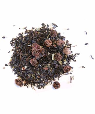 Framboise Lavande est un thé noir parfumé aux saveurs fleuries et fruitées.