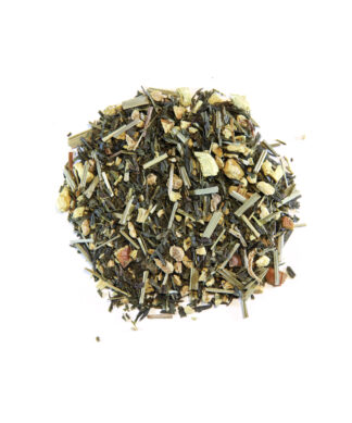 Thé vert parfumés Citronnelle, gingembre, réglisse et zestes d’orange éveilleront vos sens.