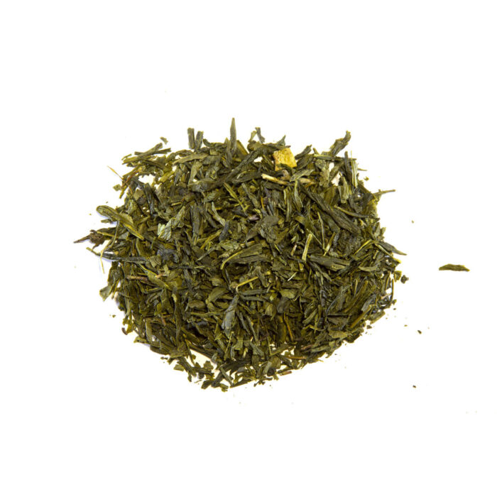 Sencha Citron is a flavoured green tea with herbal notes.