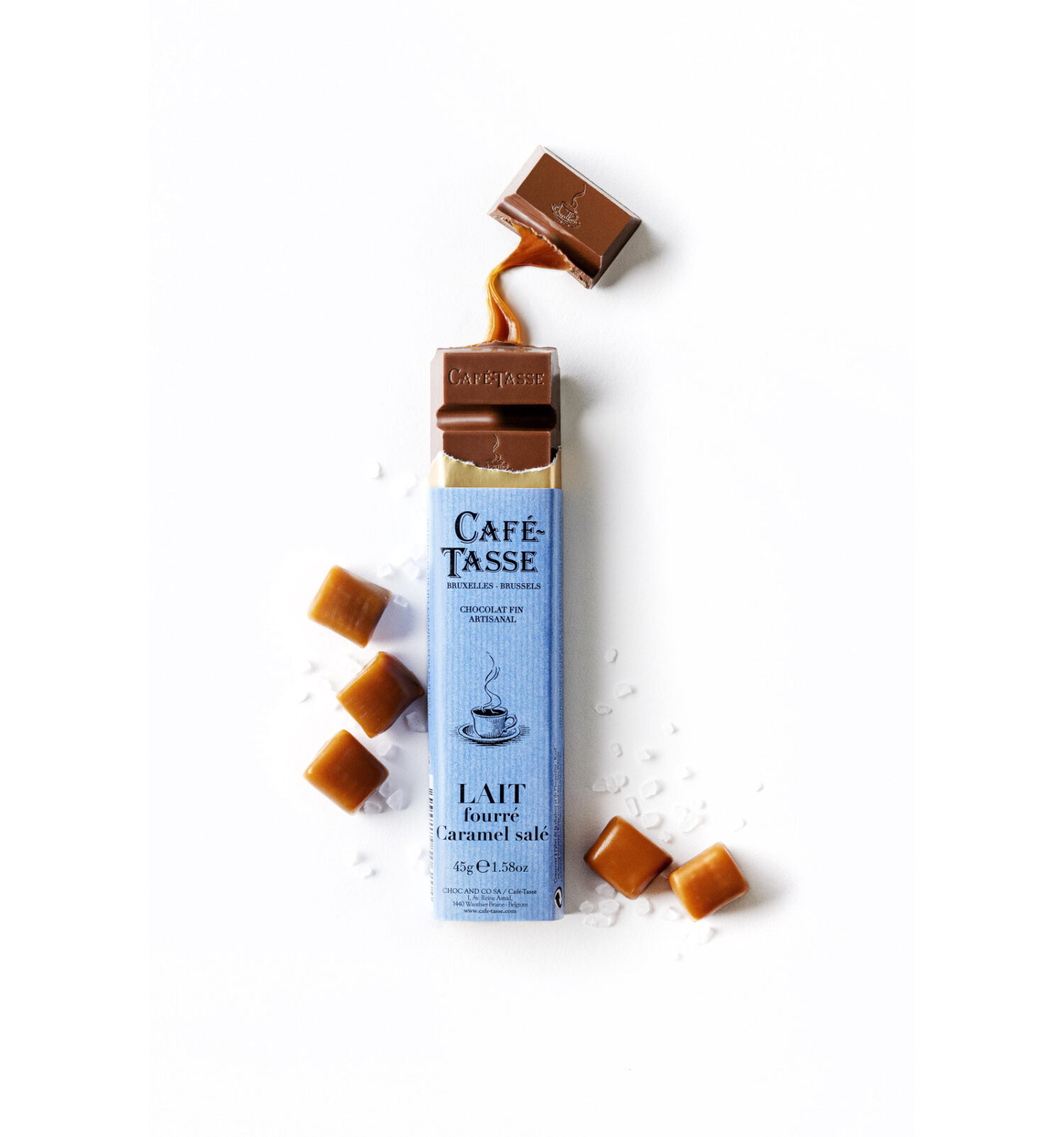 Barre de chocolat au lait fourré Caramel salé Café Tasse