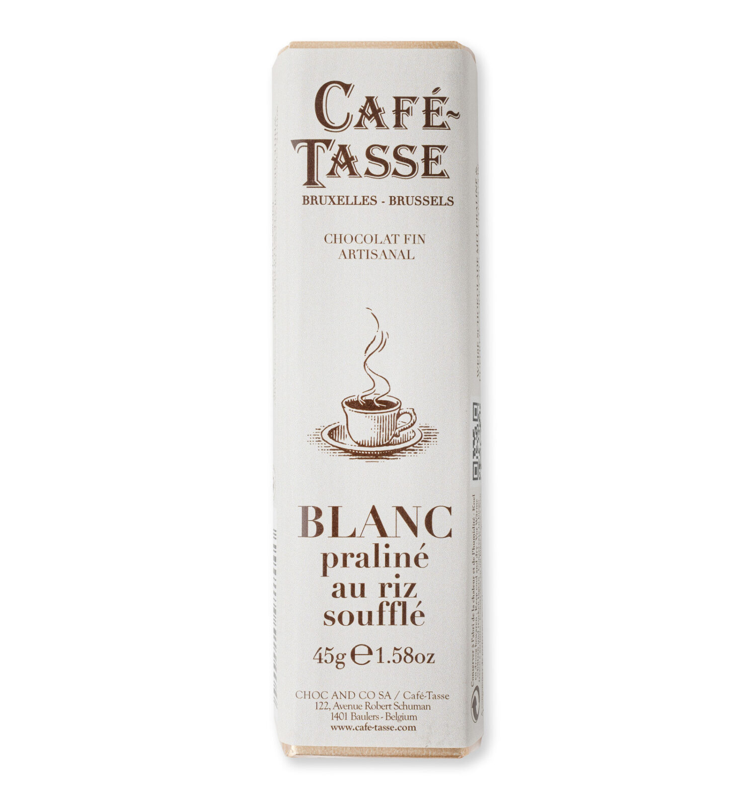 Barre de chocolat blanc praliné et riz soufflé