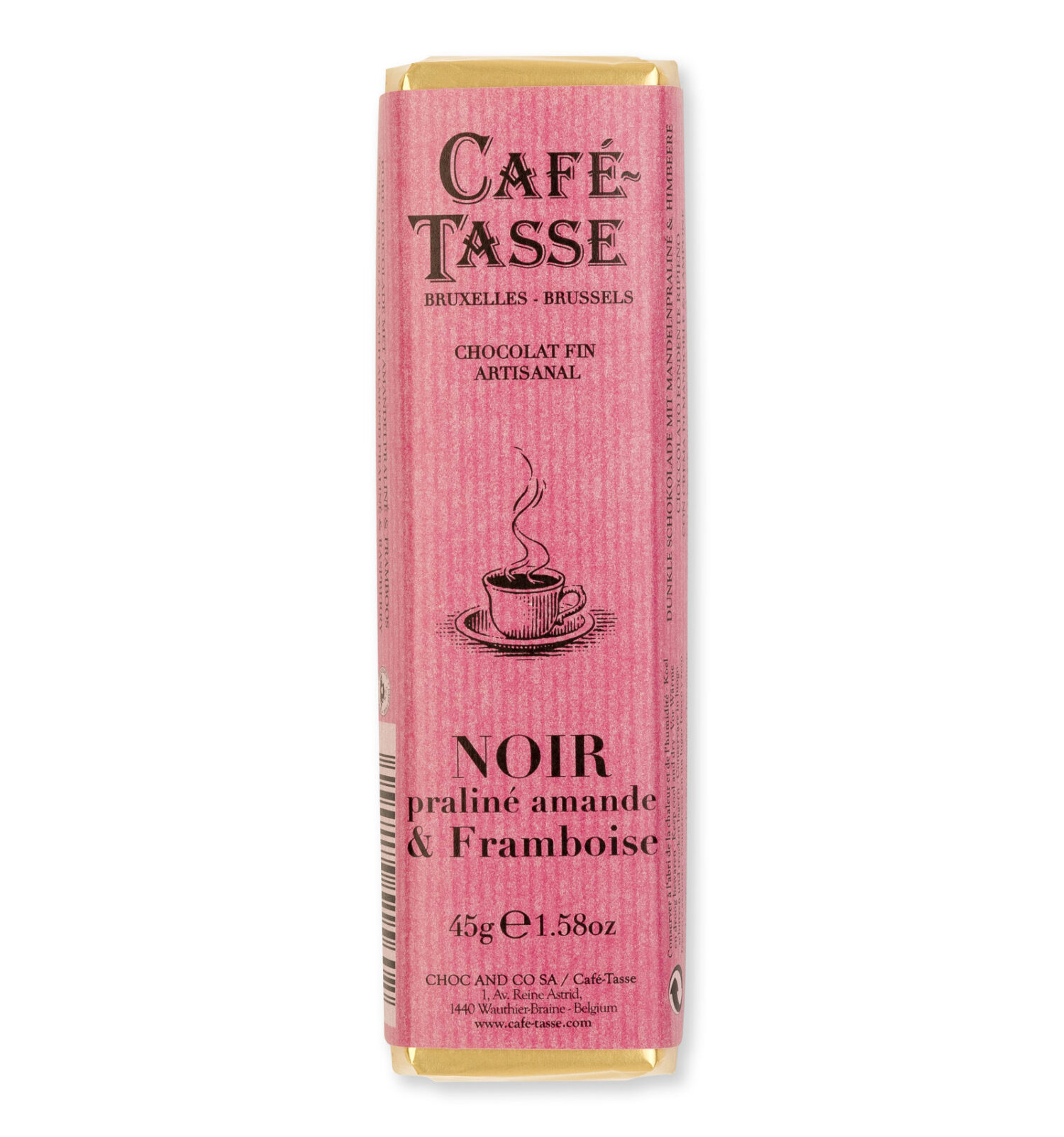 Barre de chocolat noir praliné framboise